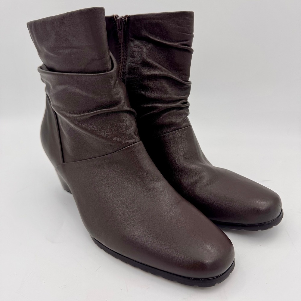 David Tate Lambskin Leather Slouch Ankle Brown Boots Women 10M Office Whimsigoth